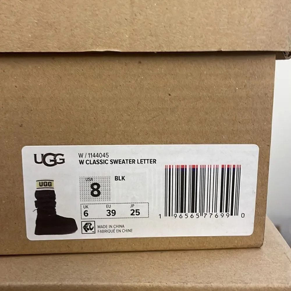 UGG Classic Sweater Letter Boots Black USA Women Size 8/UK 6/EU 39(MSRP$250)